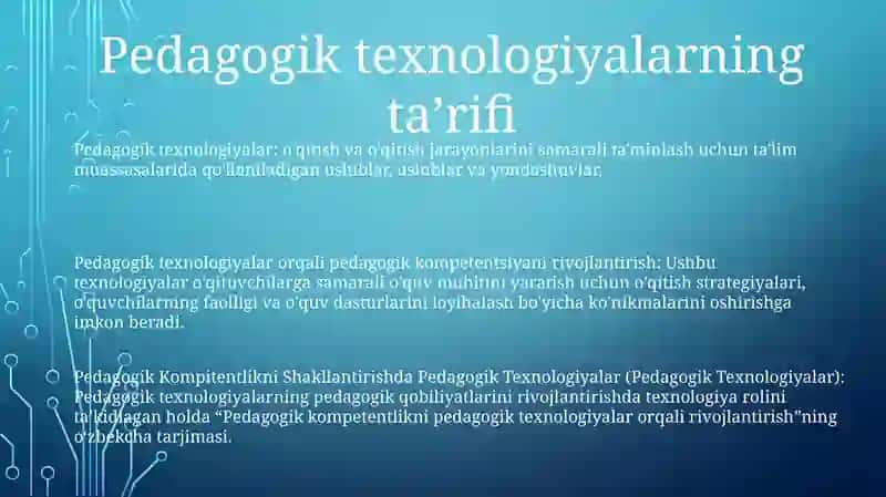 Pedagogik Kompitentlikni Shakllantirishda Pedagogik Texnologiyalar 2