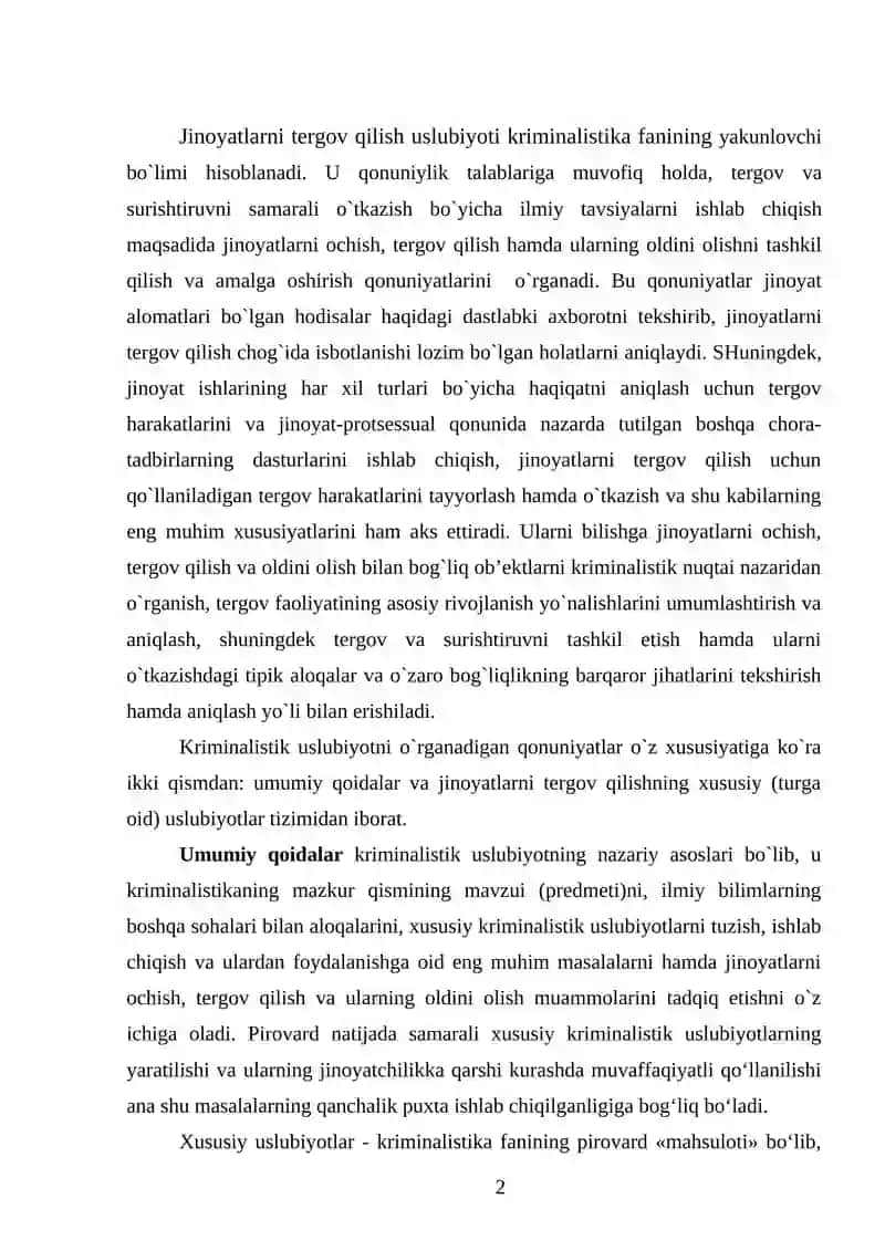 Jinoyatlarni tergov qilish kriminalistik uslubiyotining umumiy qoidalari 2