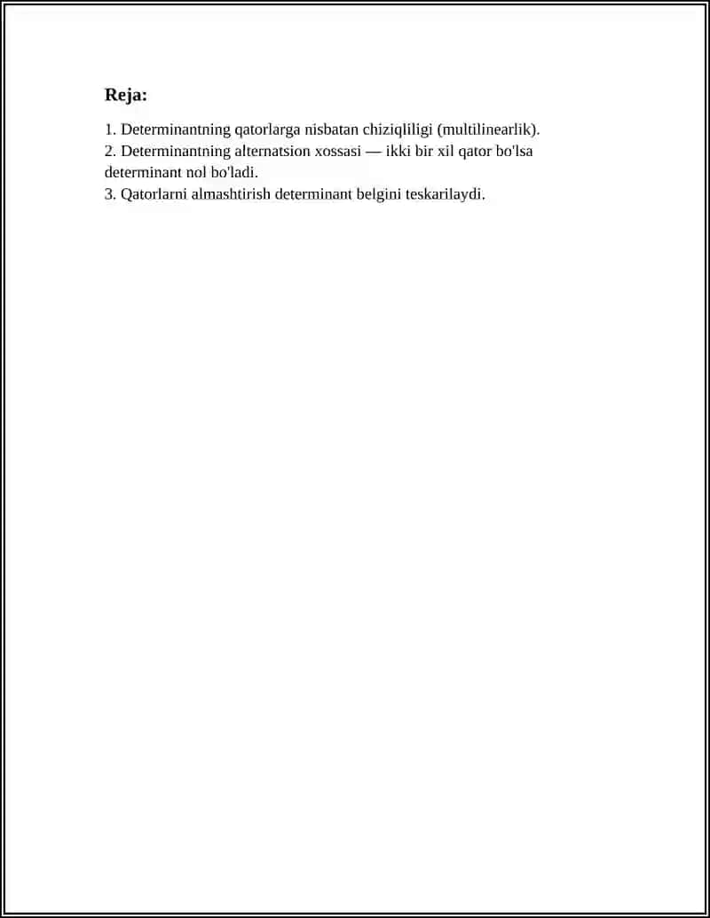 Determinantning Asosiy Xossalari 2
