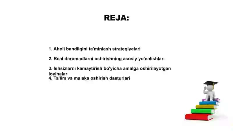 Aholi bandligi va real daromadlarini izchil oshirish borasidagi amalga oshirilayotgan ishlar 2