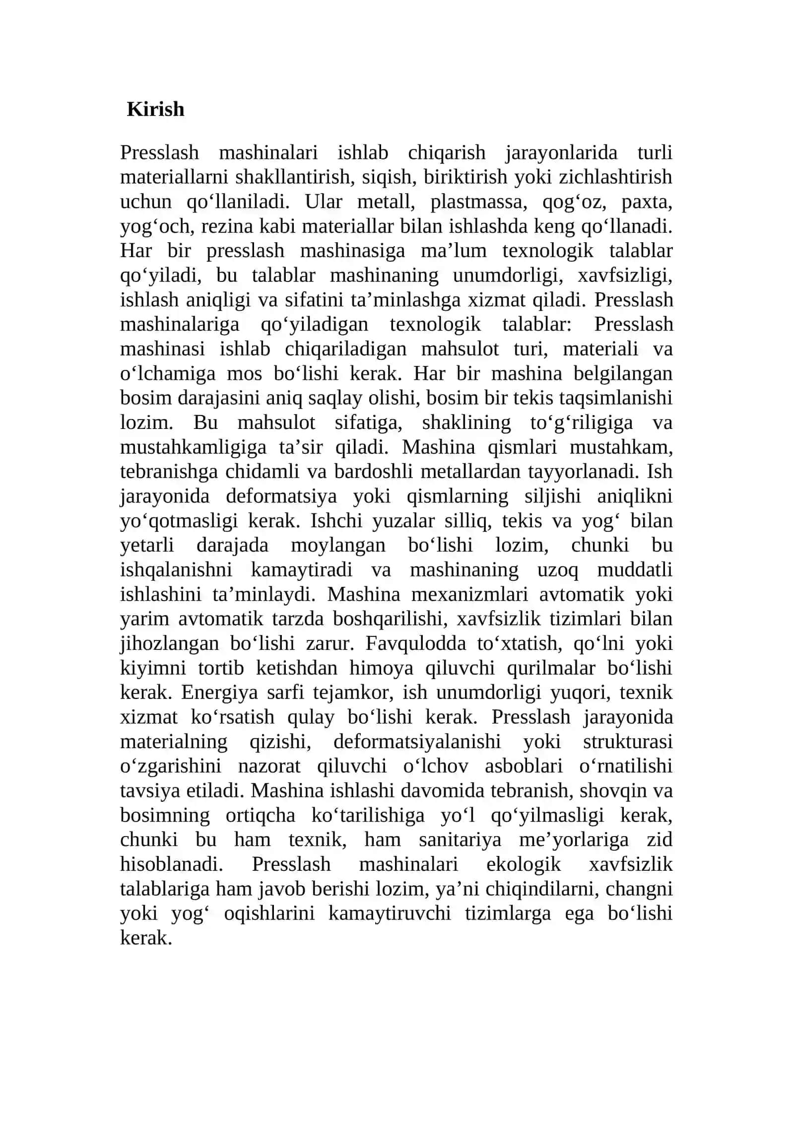 Presslash mashinalariga qo'yiladigan texnologik talablar va ularning turlari 2