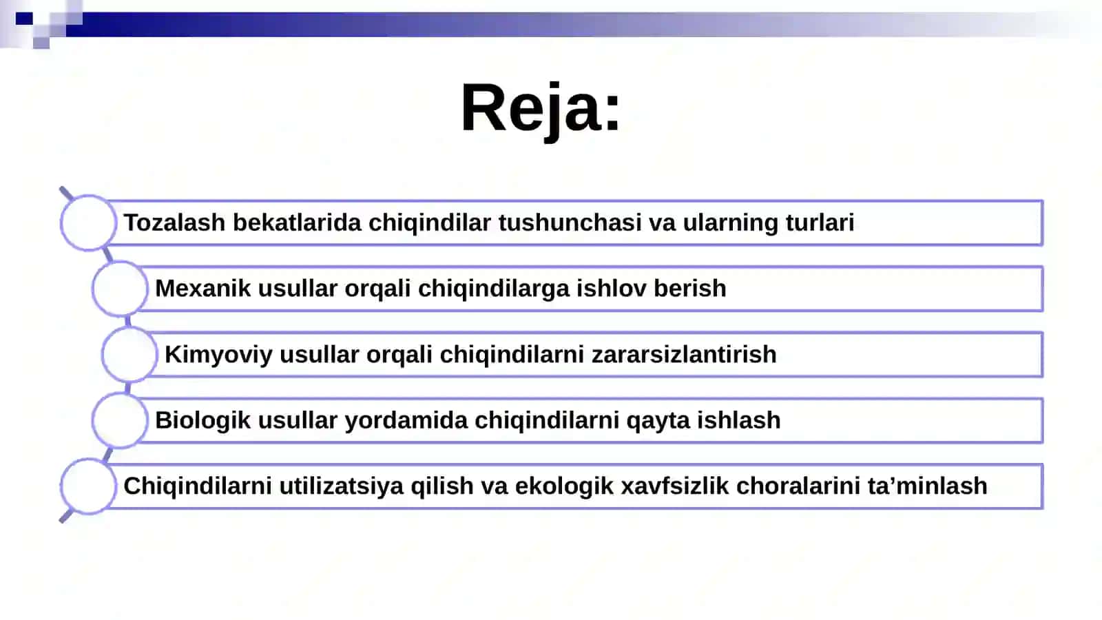 Tozalash bekatida ko‘zda tutilgan chiqindilarga ishlov berish usullari 2