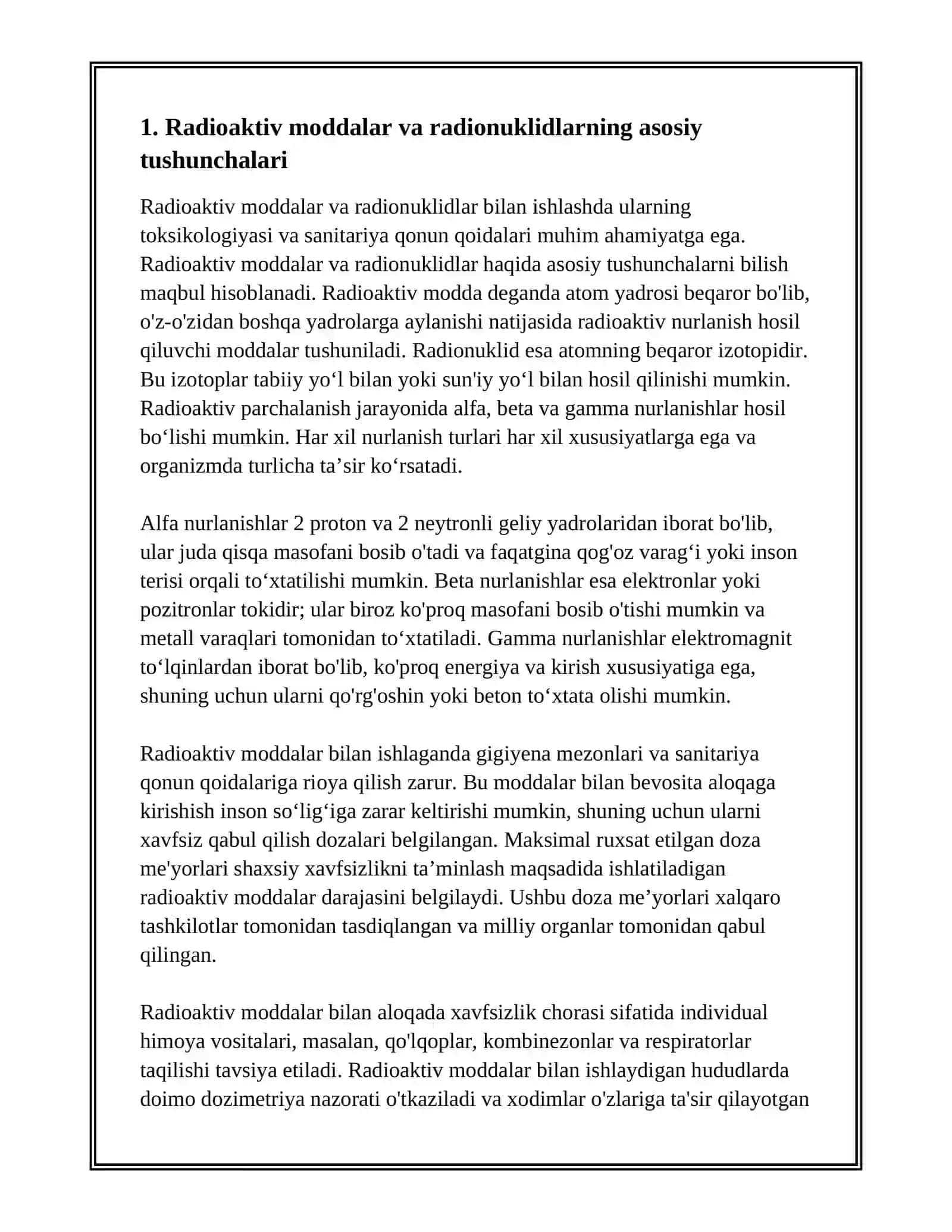 RADIOAKTIV MODDALAR TAKSIKOLOGIYASI 2