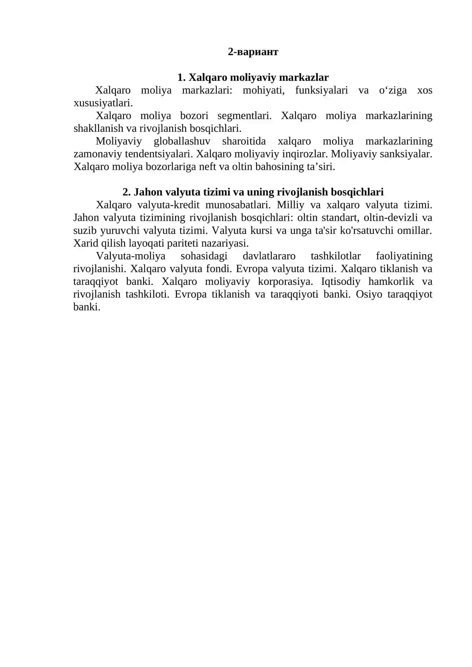 Jahon iqtisodiyoti rivojlanishida xalqaro moliya munosabatlarining roli 2