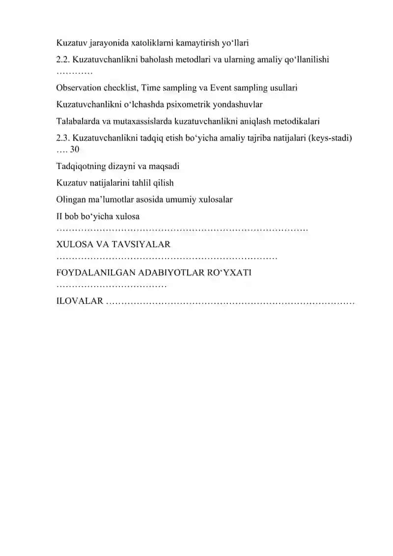 Psixologiyada Kuzatuv va Kuzatuvchanlik Tushunchasi mavzusida kurs ishi 2