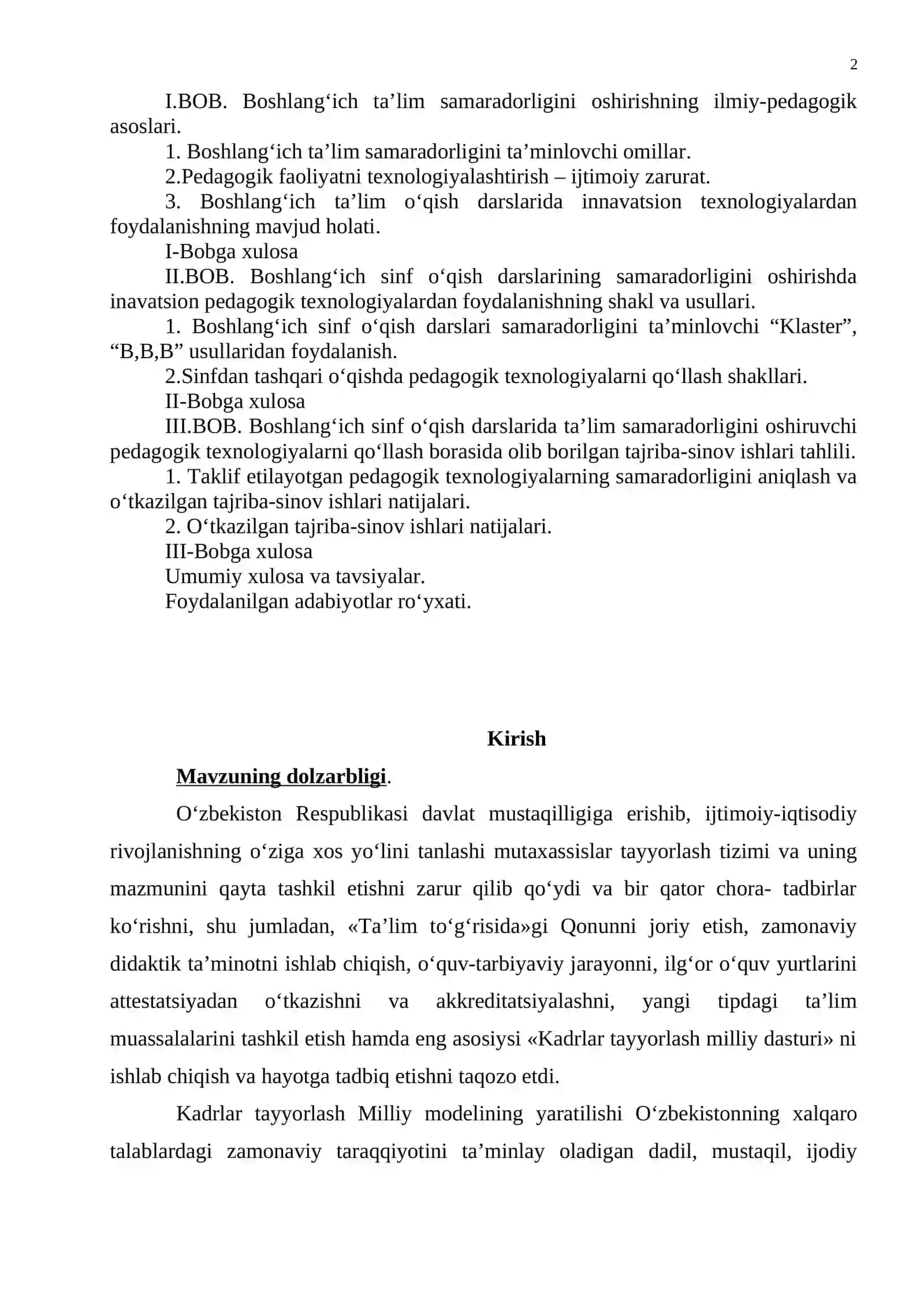 Boshlang‘ich sinf o‘qish darslarining samaradorligini oshirishda innavatsion pedagogik texnologiyalardan foydalanishning shakl va usullari 2