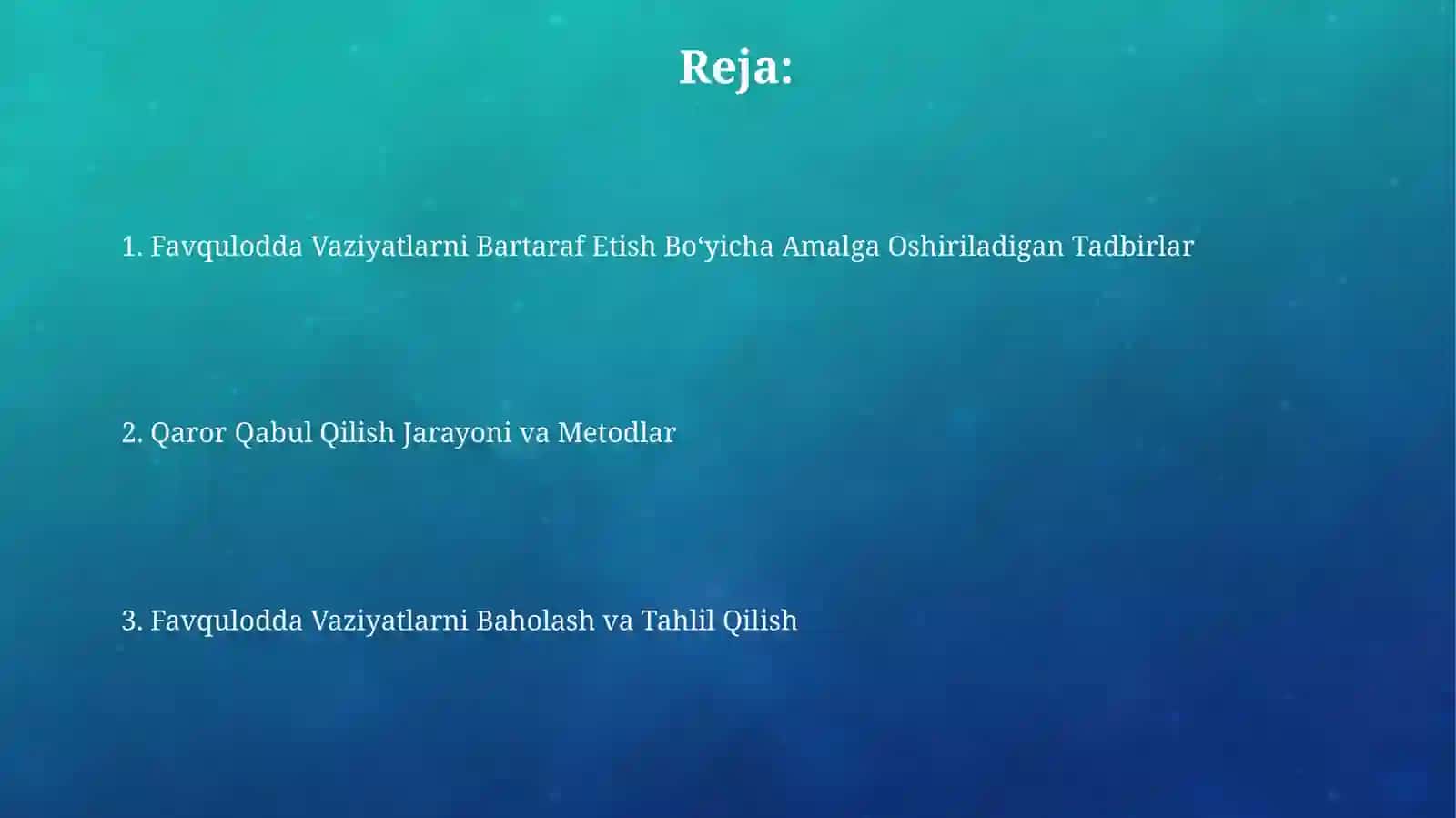 Favqulodda Vaziyatlarni Bartaraf Etish Boʻyicha Amalga Oshiriladigan Tadbirlar 2