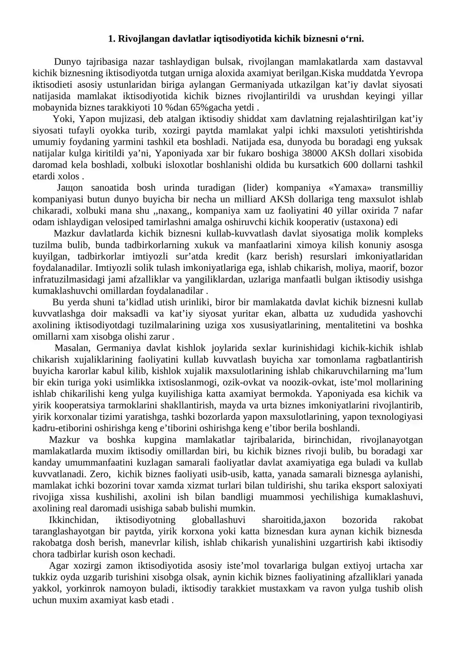 Rivojlangan davlatlar iqtisodiyotida kichik biznesni o‘rni 2