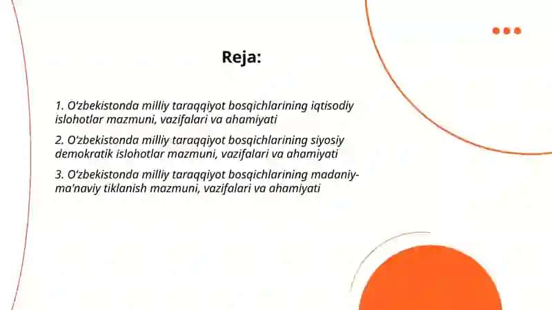 Oʻzbekistonda milliy taraqqiyot bosqichlarining mazmuni vazifalari va ahamiyati 2