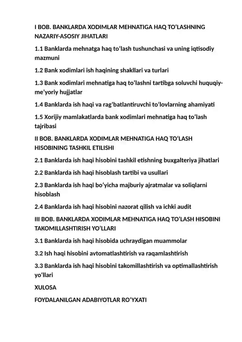 Banklarda xodimlar mehnatiga haq to‘lash va uning hisobi 2