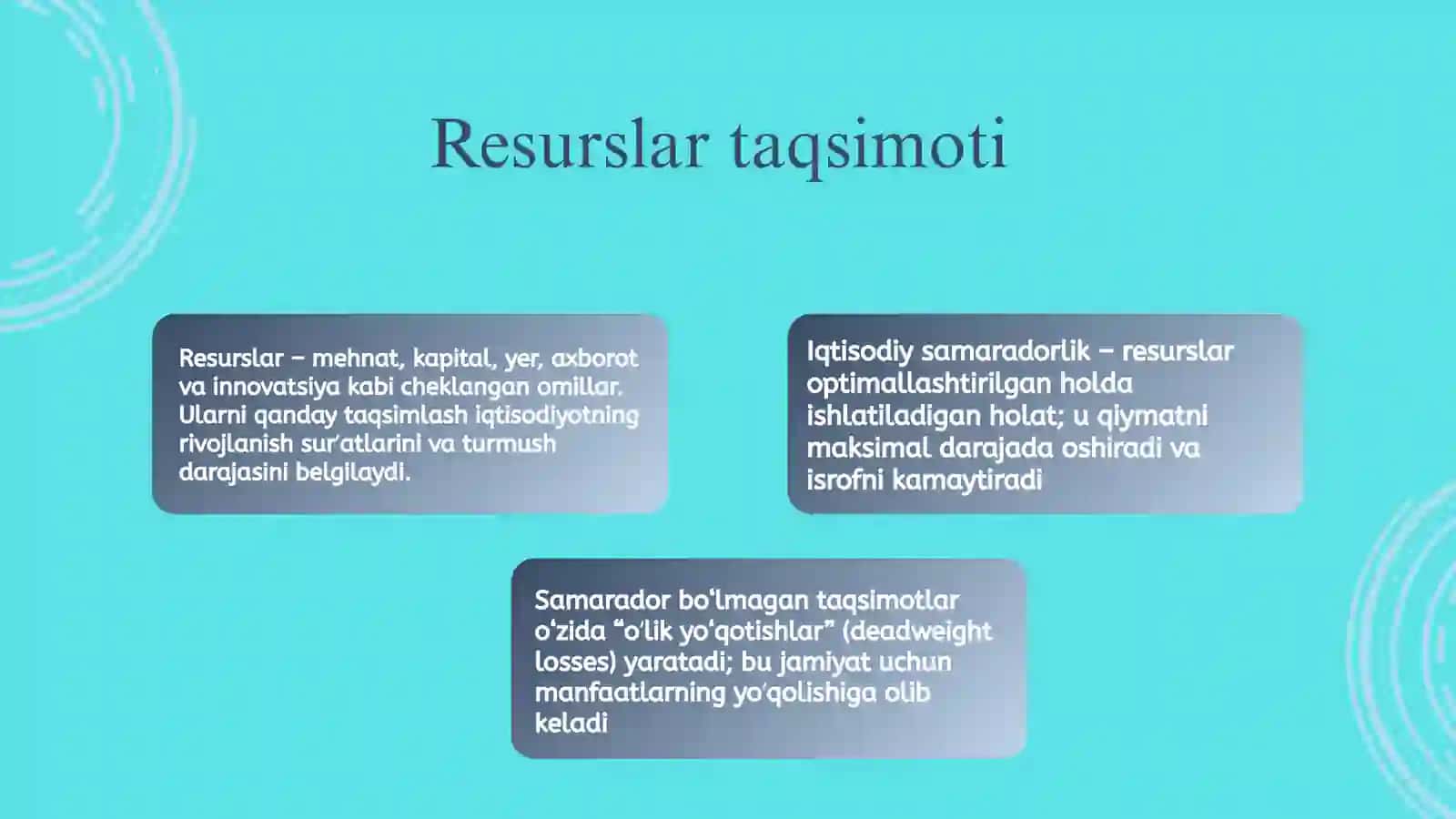 Resurslar taqsimoti va uning iqtisodiy samaradorlikka taʼsiri 2