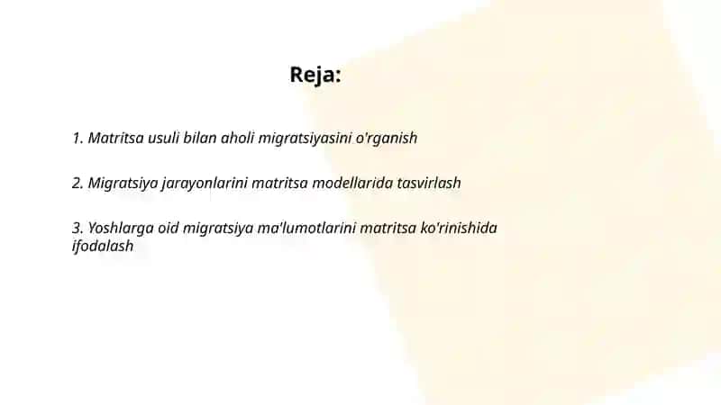 Matritsa lar yordamida aholi migratsiyasini baholash 2