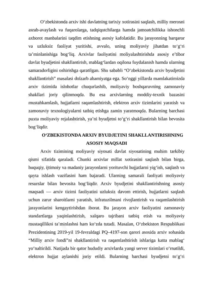 Oʻzbekistonda arxiv byudjetini shakllantirish 2
