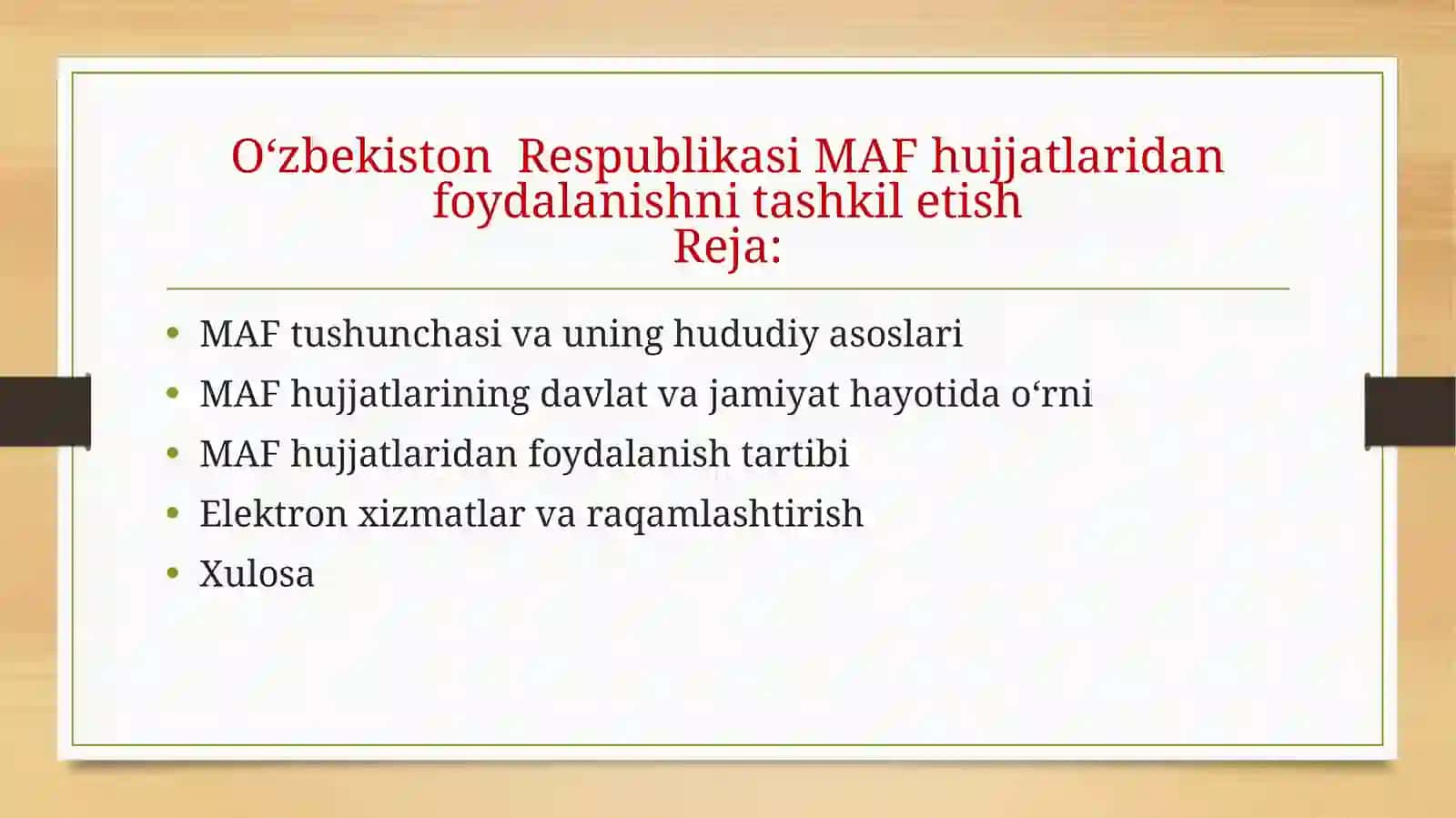 Toshkent Davlat Pedagogika Universiteti Tarix Yoʻnalishi MAF hujjatlaridan foydalanishReja 2
