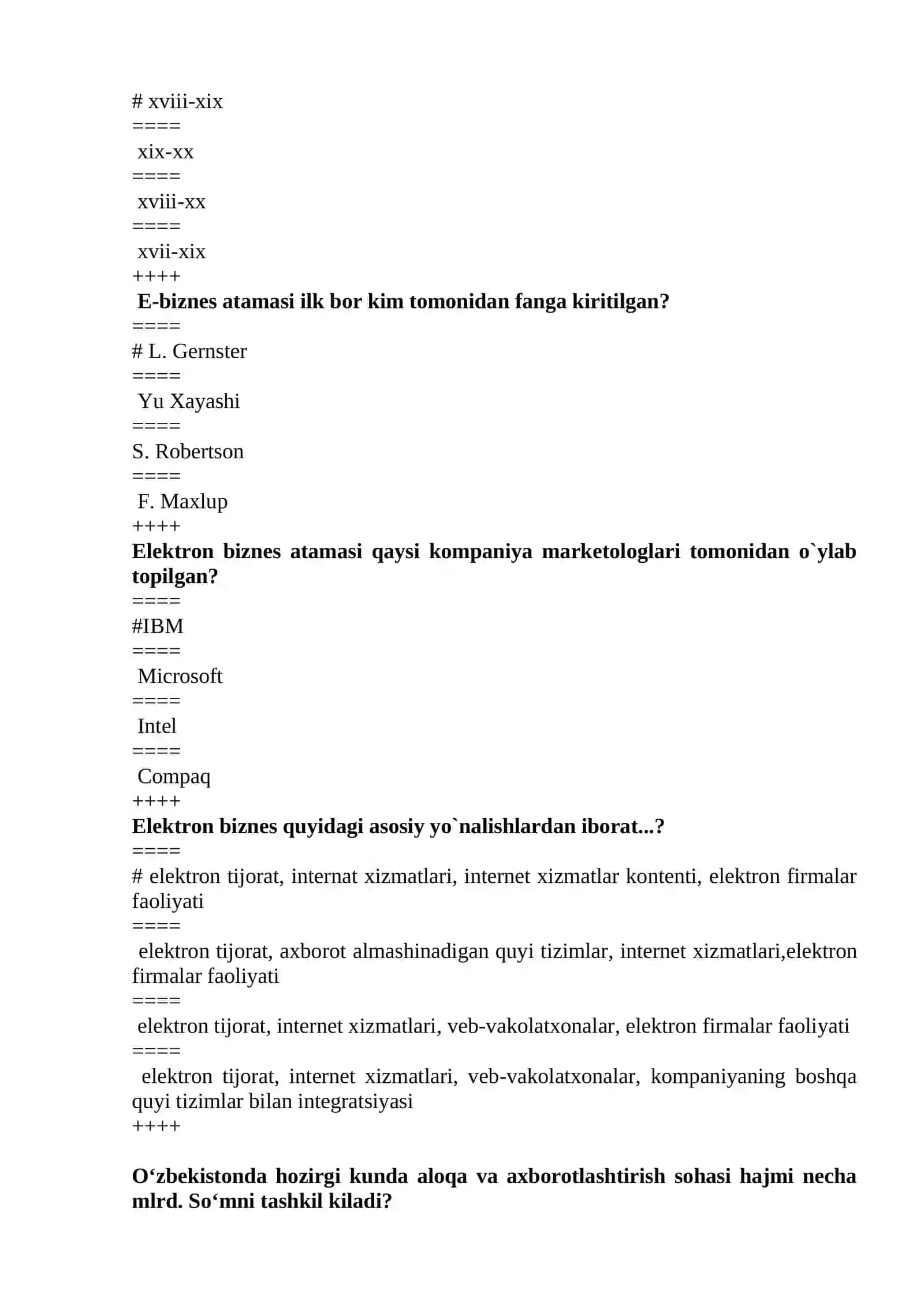 GOST IMTIHONI BOʻYICHA TEST SAVOLLARI VA JAVOBLARI 2