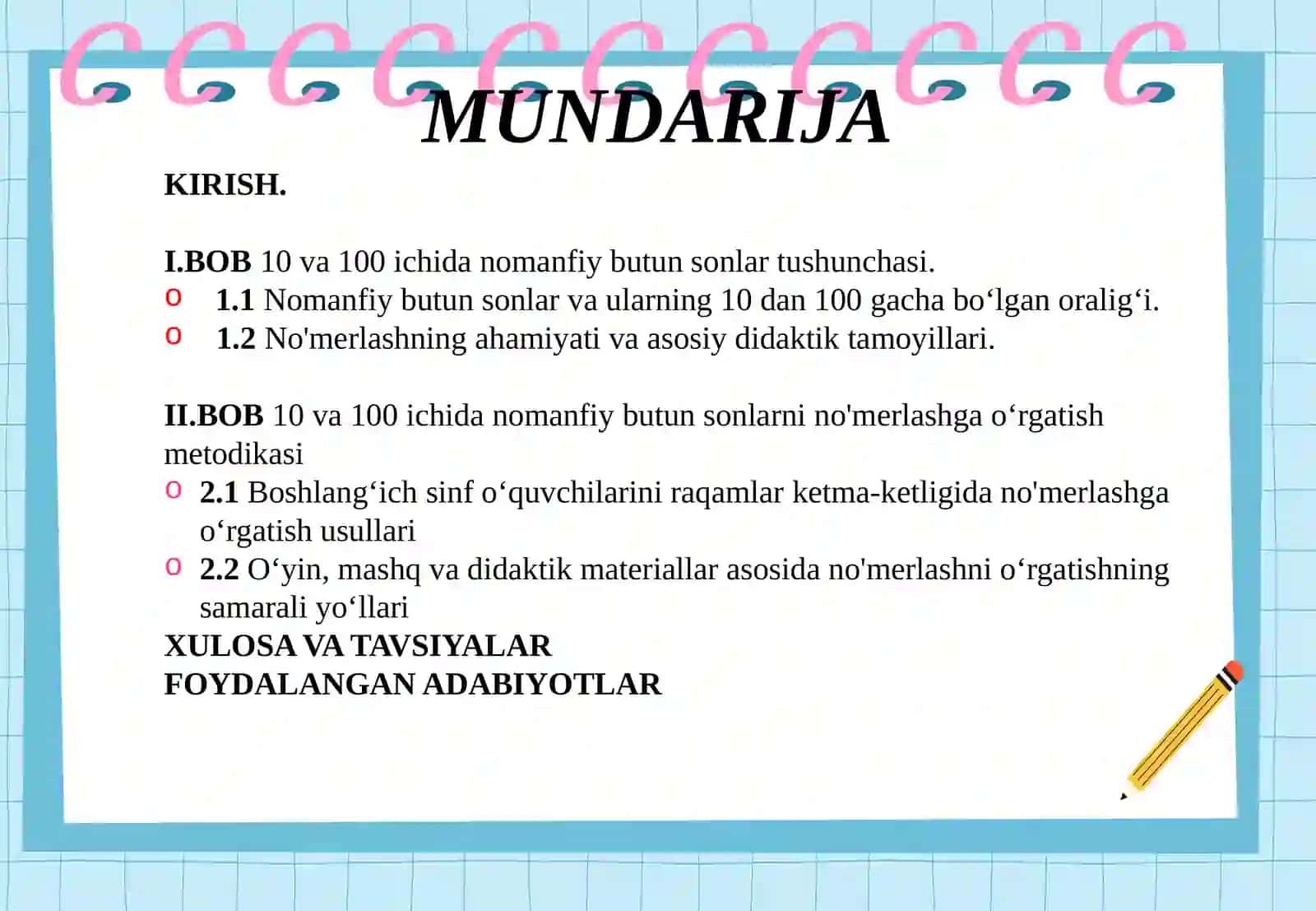 10 va 100 Ichida  nomanfiy butun sonlarni nomerlashga o'rgatish metodikasi 2