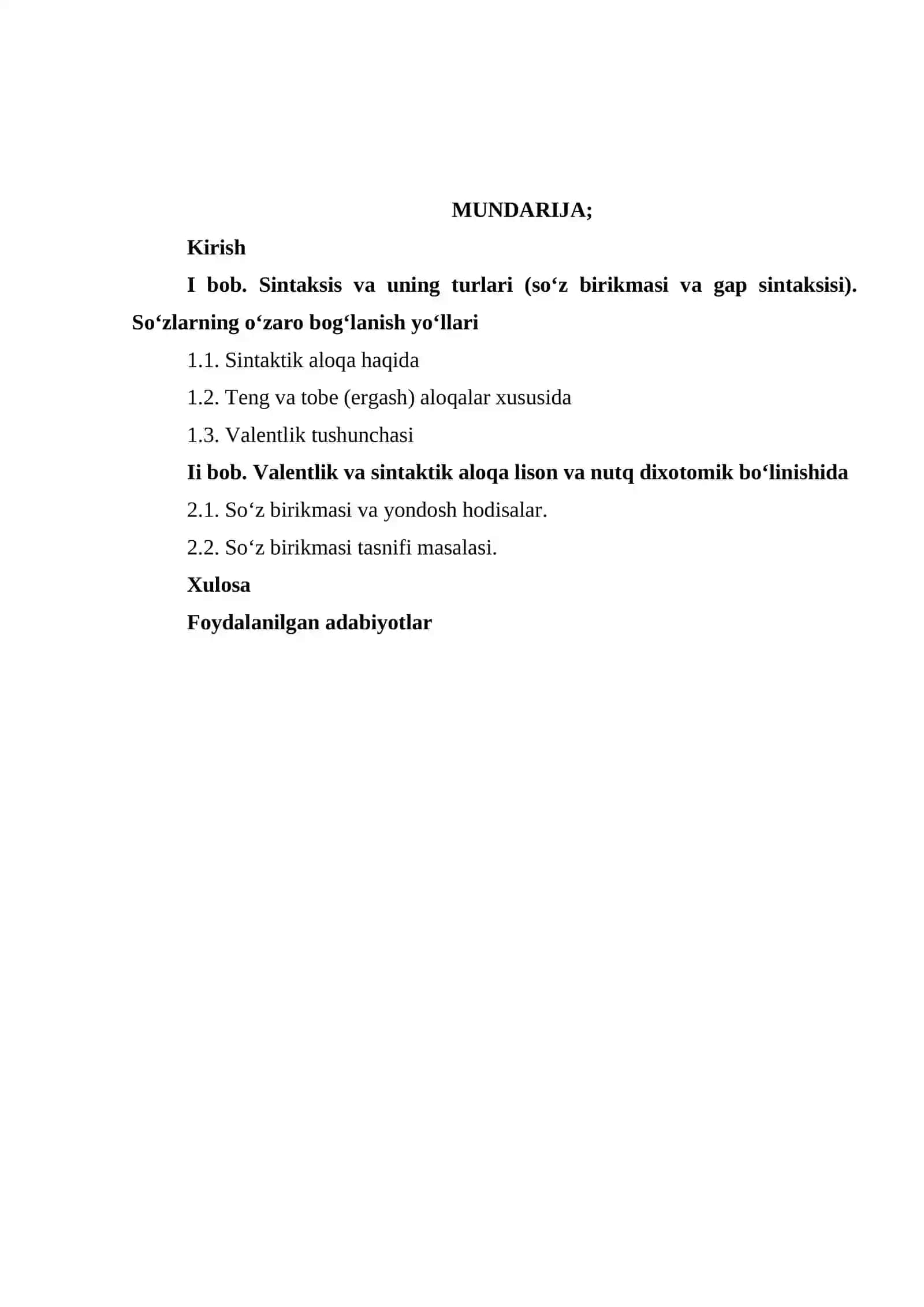 Valentlik va sintaktik aloqa lison va nutq dixotomik boʻlinishida 2