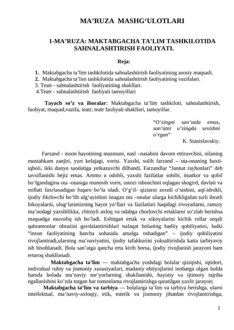 MAKTABGACHA TA’LIM TASHKILOTIDA SAHNALASHTIRISH FAOLIYATI 2