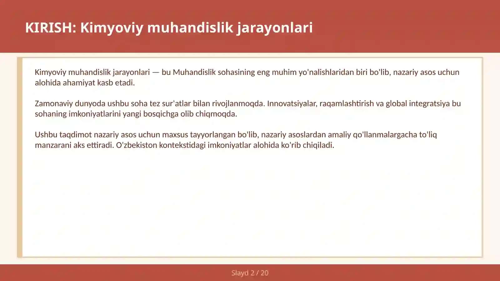 Kimyoviy muhandislik jarayonlari 2