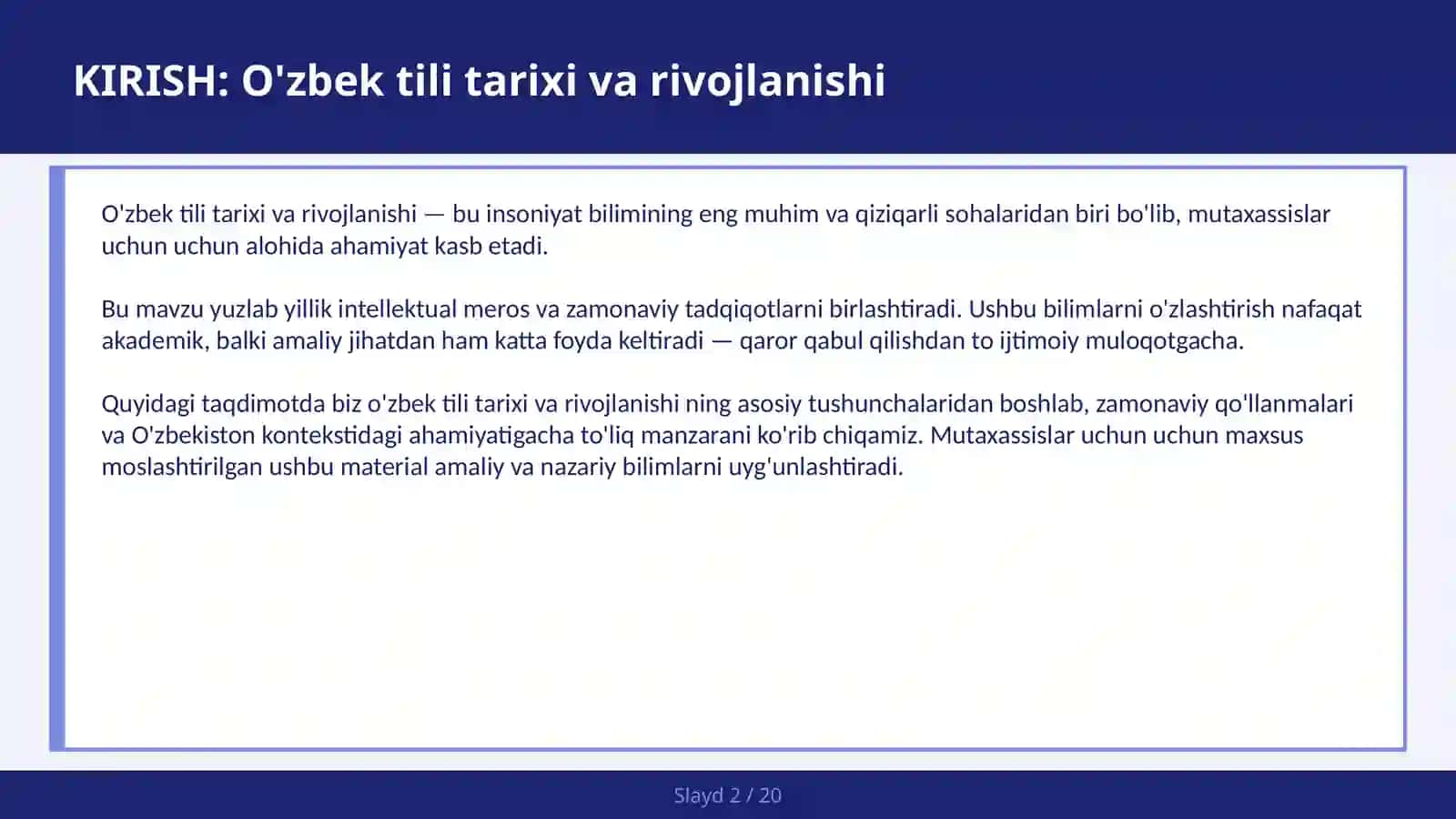 O'ZBEK TILI TARIXI VA RIVOJLANISHI 2