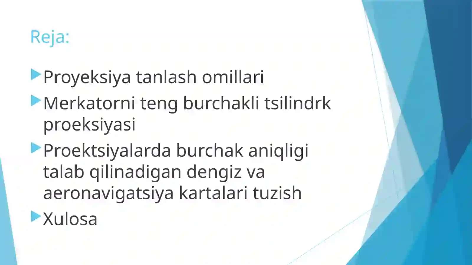 Proektsiyalarda burchak aniqligi talab qilinadigan dengiz va aeronavigatsiya kartalari 2