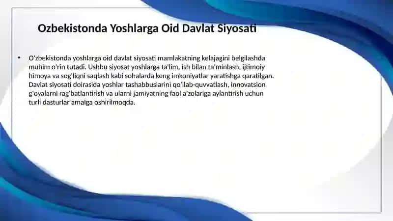 Ozbekistonda Yoshlarga Oid Davlat Siyosati 2