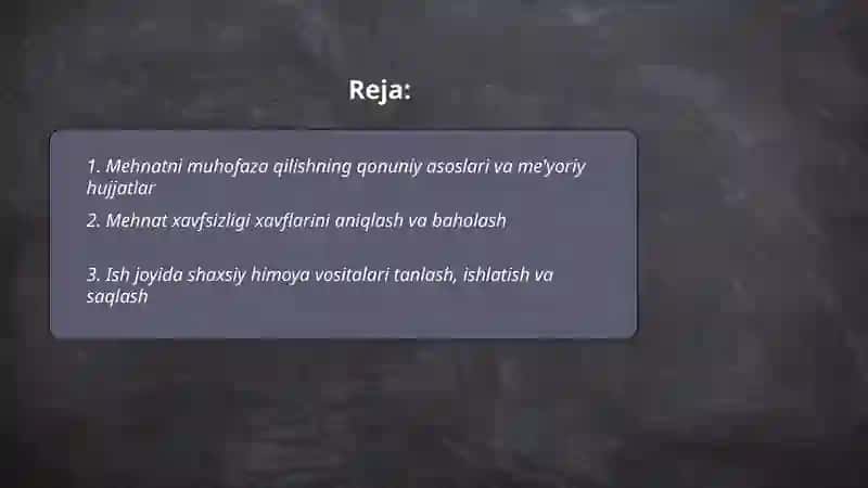 Mehnatni muhofaza qilish bo'yicha o'qitish va bilimlarni tekshirish 2