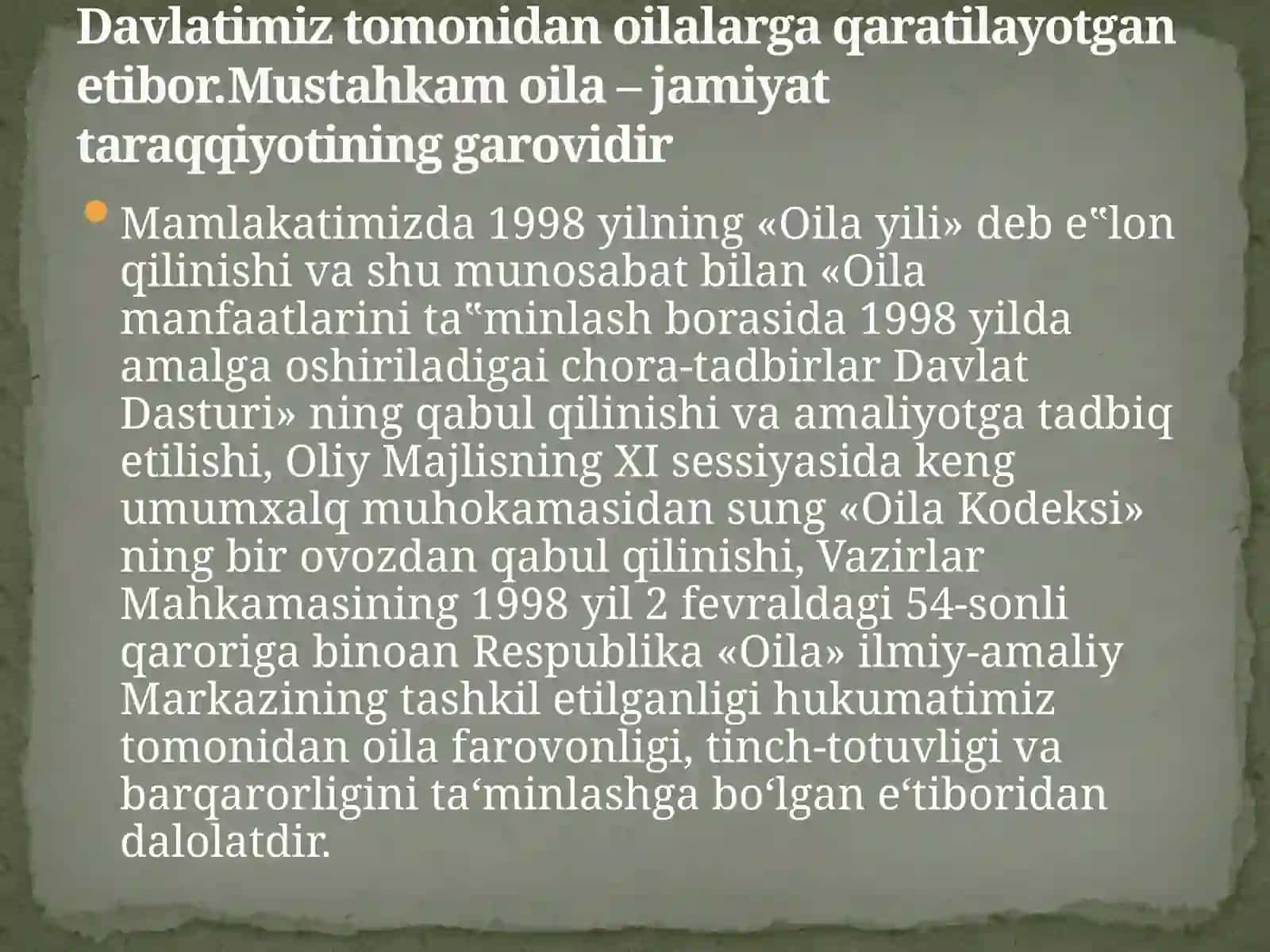 Bolali oilalarning davlat tomonidan qo'llab quvvatlashning xuquqiy asoslari 2