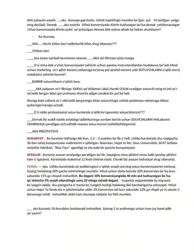 Sales Group kompaniyasidan telifon qilyotgandim Durdona bo’laman Call centr xodimlarizi malakasini oshirishga qaratilgan kurs 2
