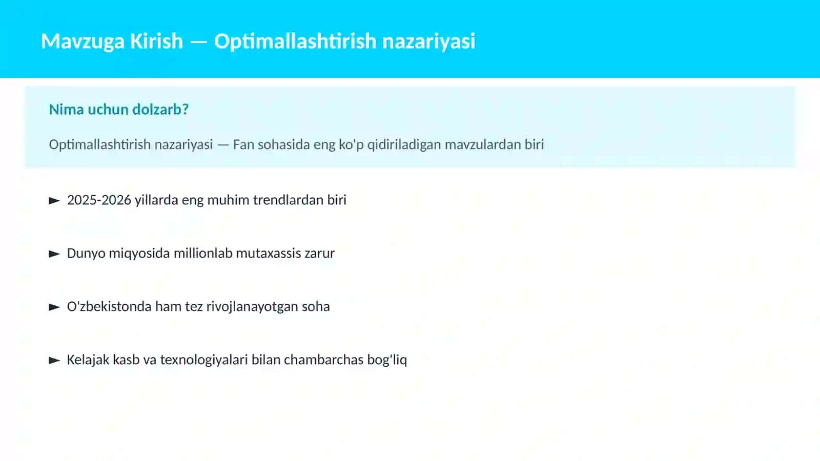 Optimallashtirish nazariyasi 2