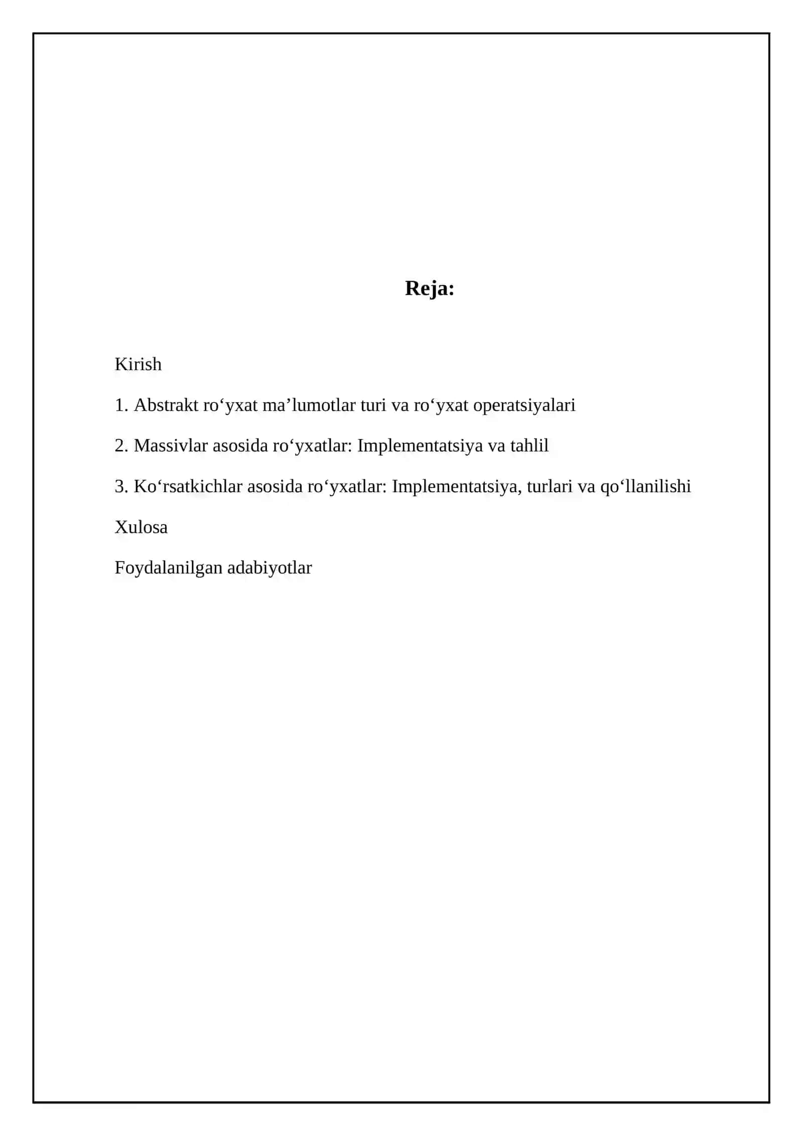 Abstrakt ro 'yxat turi va ro 'yxat operatsiyalari 2
