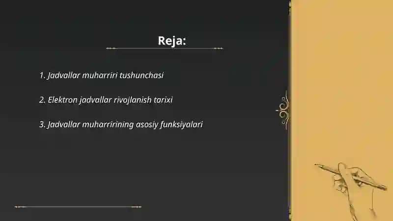 Jadvallar muharriri va ularning iqtisodiyotdagi ahamiyati 2