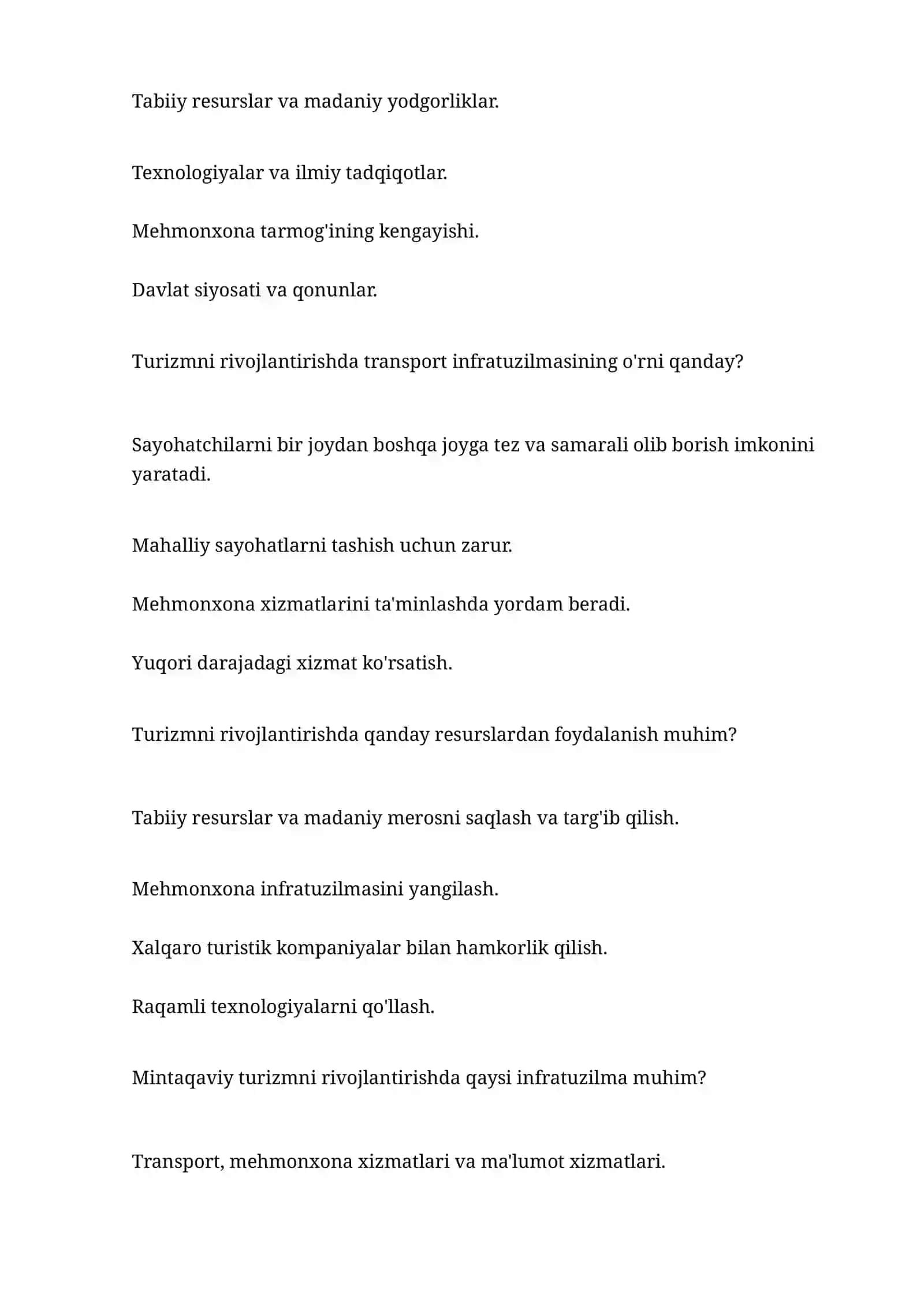 Turizm resurslarining qaysi turi mintaqaviy turizmni rivojlantirishda muhim hisoblanadi? 2