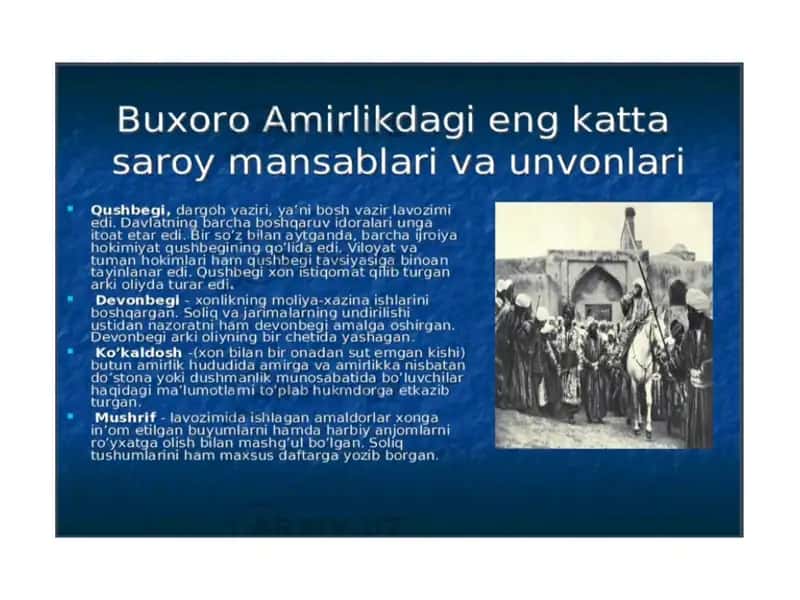 Buxoro amirligida saroyun vonlari va mansablari 2