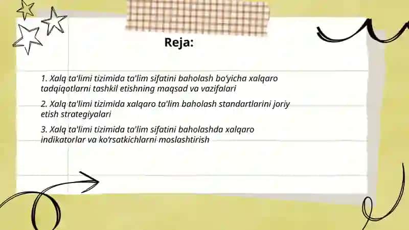 Xalq ta'limi tizimida ta'lim sifatini baholash sohasidagi xalqaro tadqiqotlarni tashkil etish maqsadlari va chora tadbirlari 2