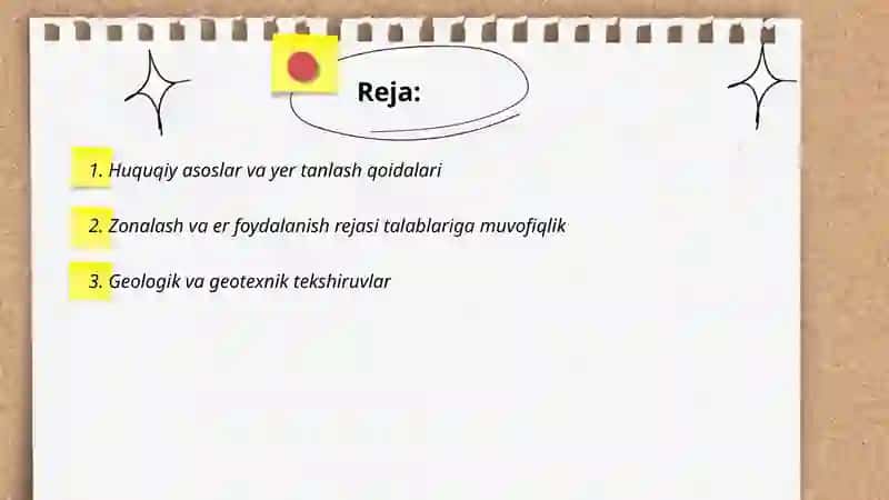 Himoyalangan yer inshootlari korxonalari uchun maydonni tanlash 2