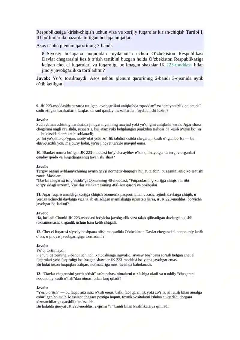 OʻZBEKISTON RESPUBLIKASINING DAVLAT CHEGARASINI KESIB OʻTISH TARTIBINI BUZISHGA OID ISHLAR BOʻYICHA SUD AMALIYOTI 2