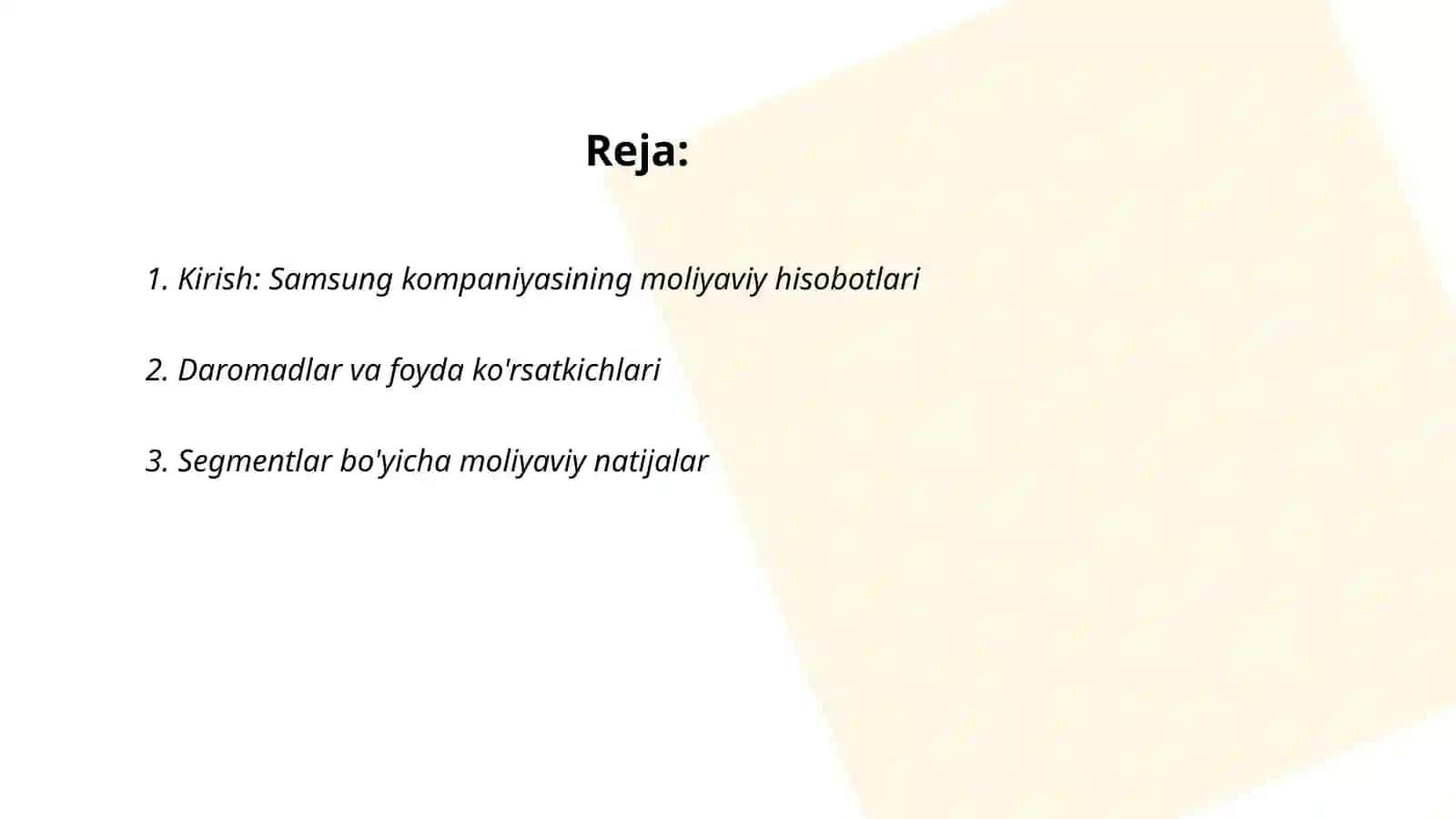 Samsung kompaniyasining faoliyati haqida moliyaviy hisobot 2
