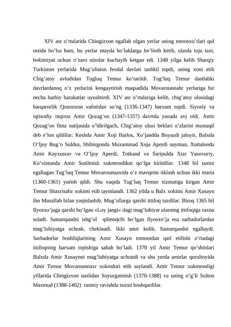 Din va diniyotning o'zgarishlari Movarounnaxr amirlari davlatchiligida XIV asrning o'rtalarida 2