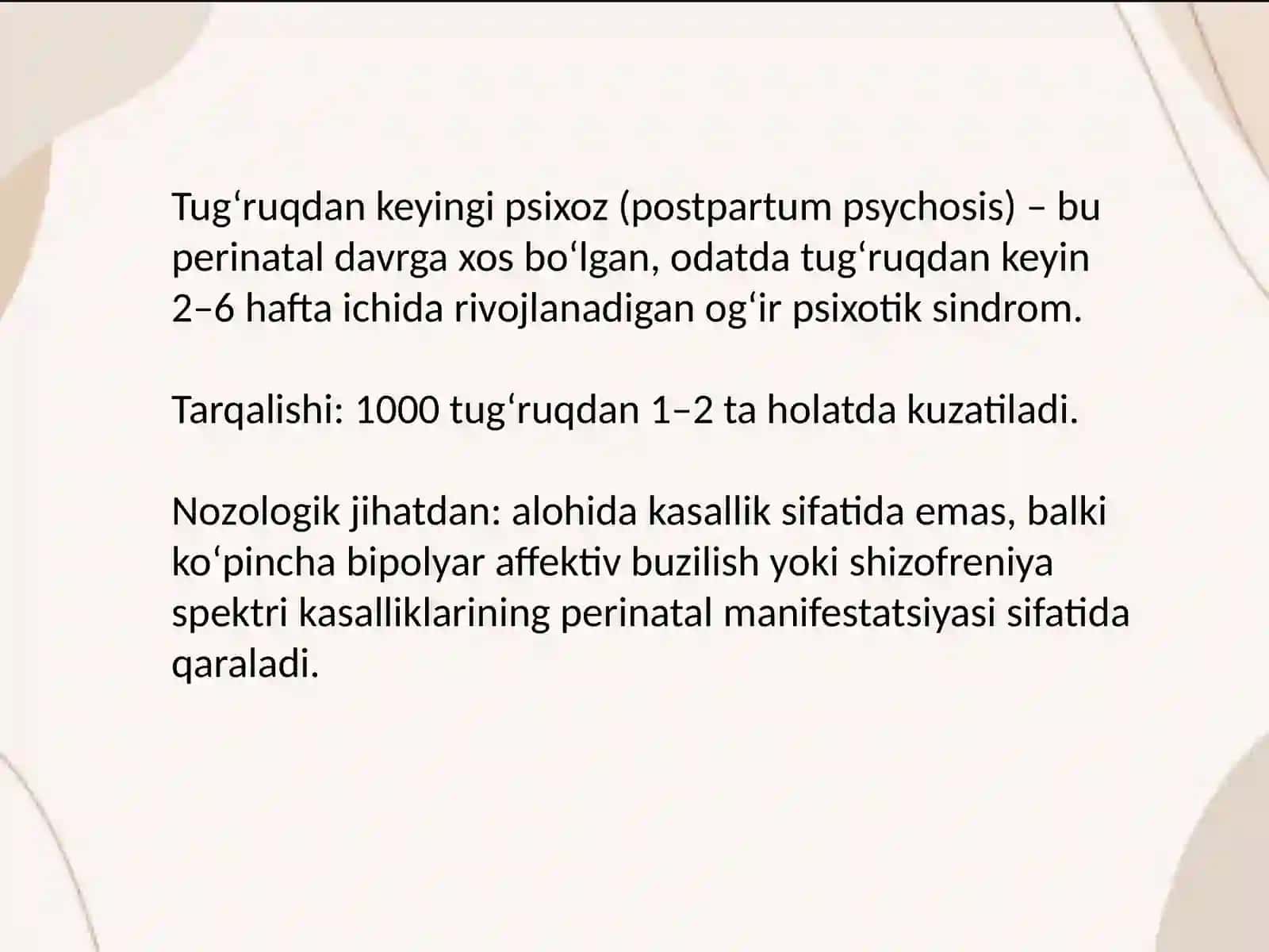 TUG'RUQDAN KEYINGI PSIXOZLAR 2