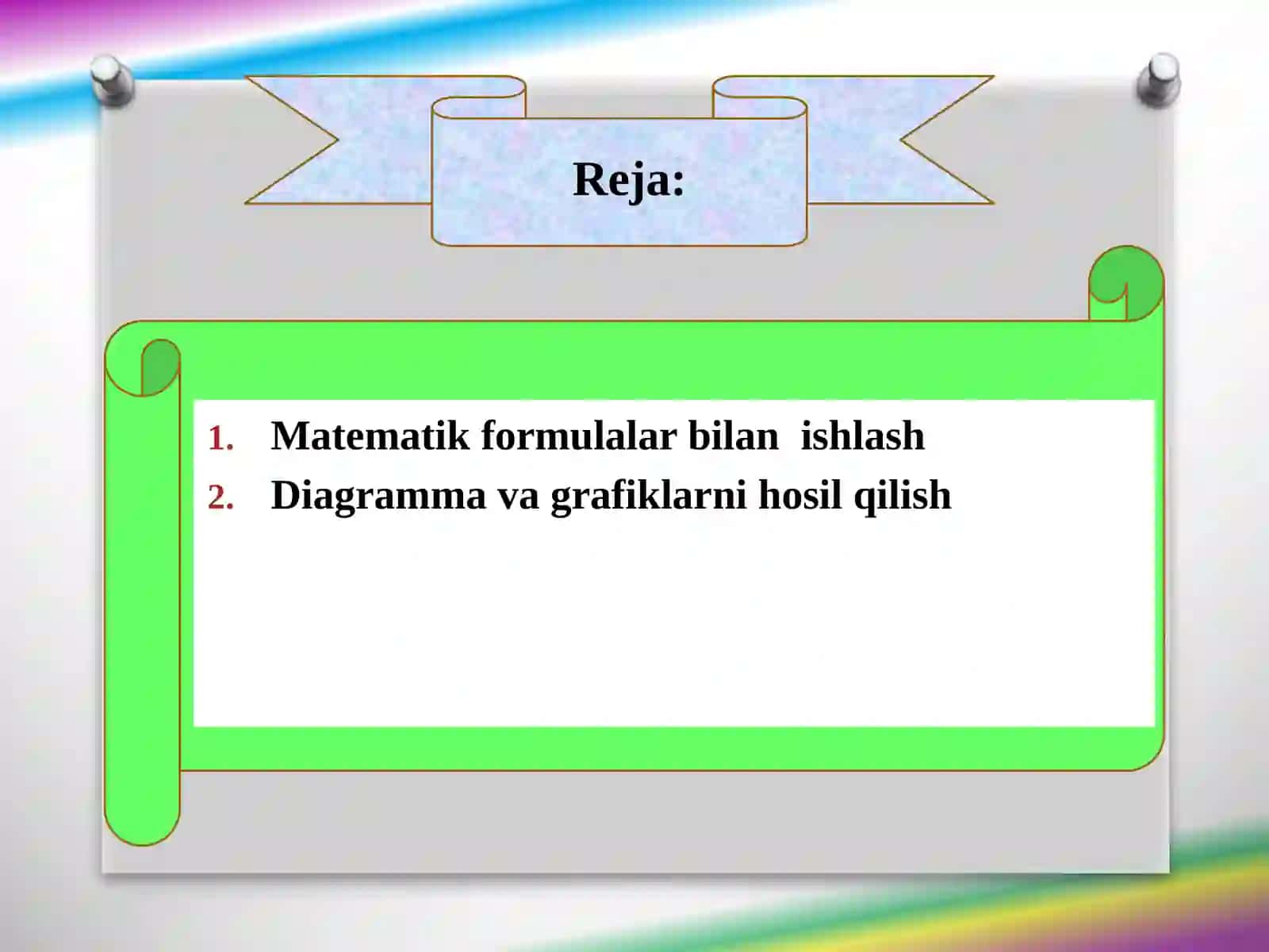 MS Excel asoslari. f(x) ustasi yordamida formulalar yarating va ishlating 2