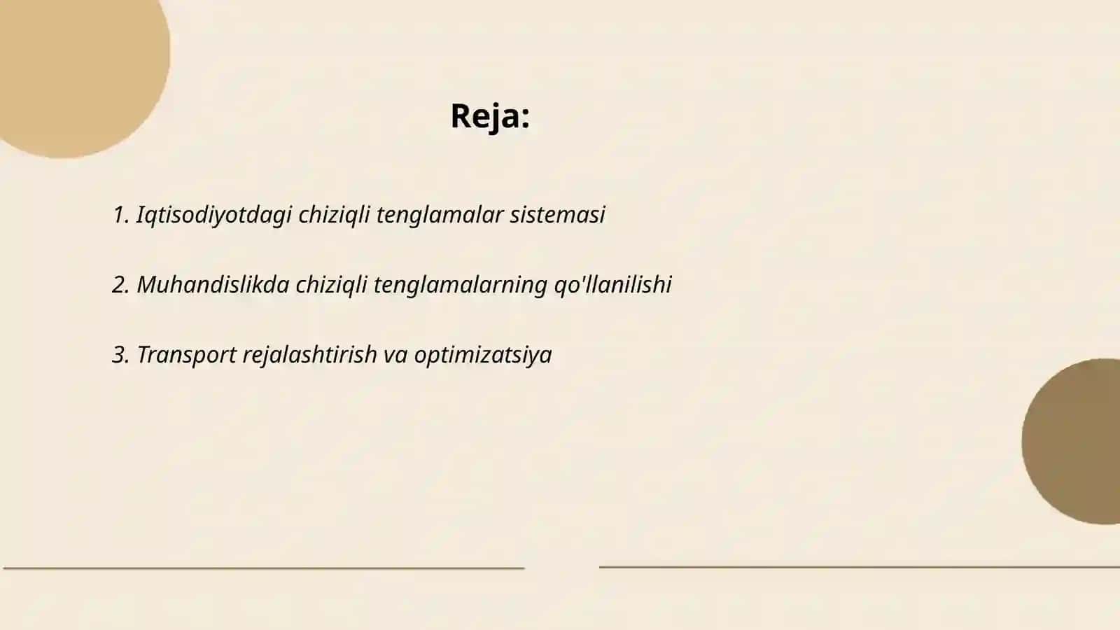 Chiziqli tenglamalar sistemasini hayotga tatbiqi 2