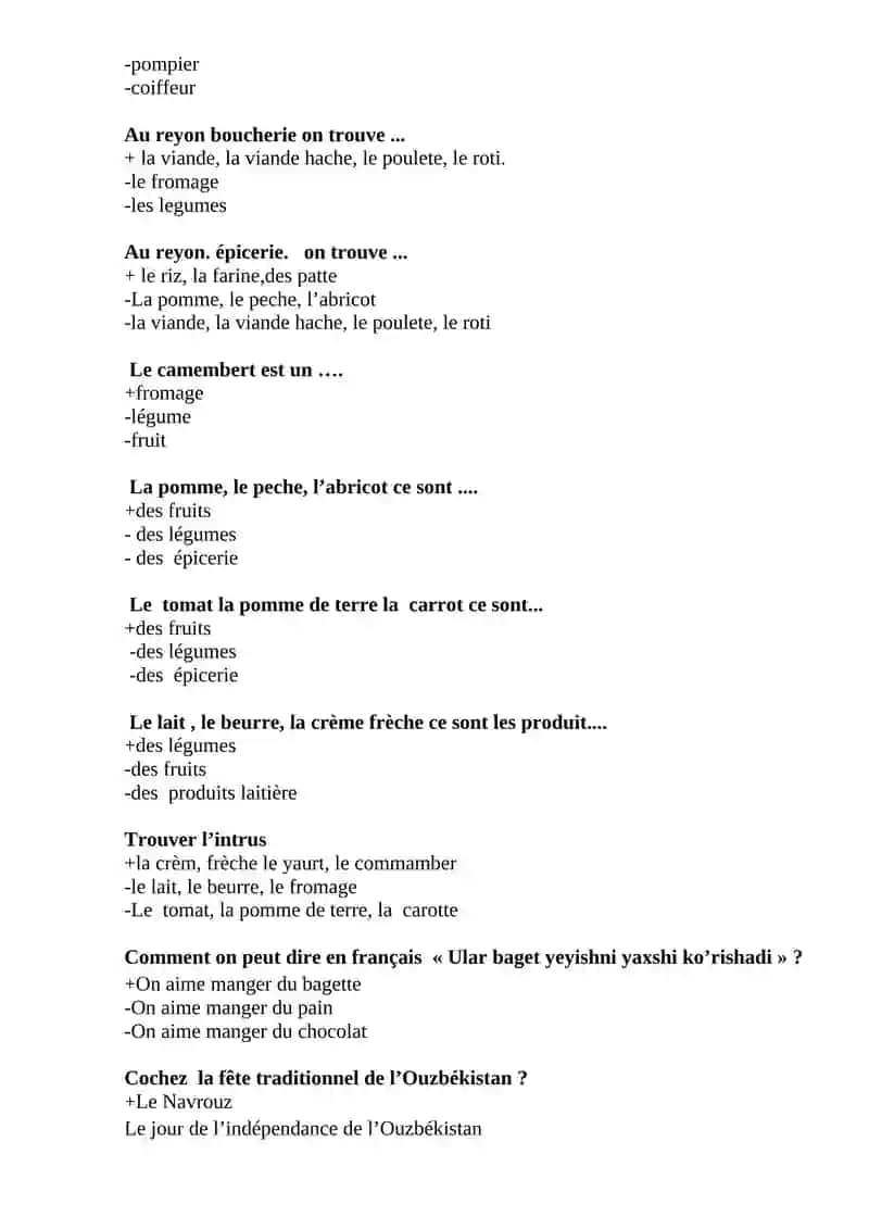 Test Fransuz tili 2