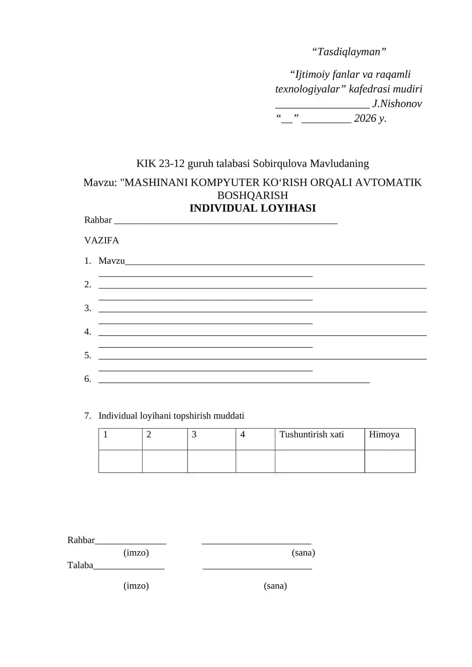 MASHINANI KOMPYUTER KOʻRISH ORQALI AVTOMATIK BOSHQARISH 2
