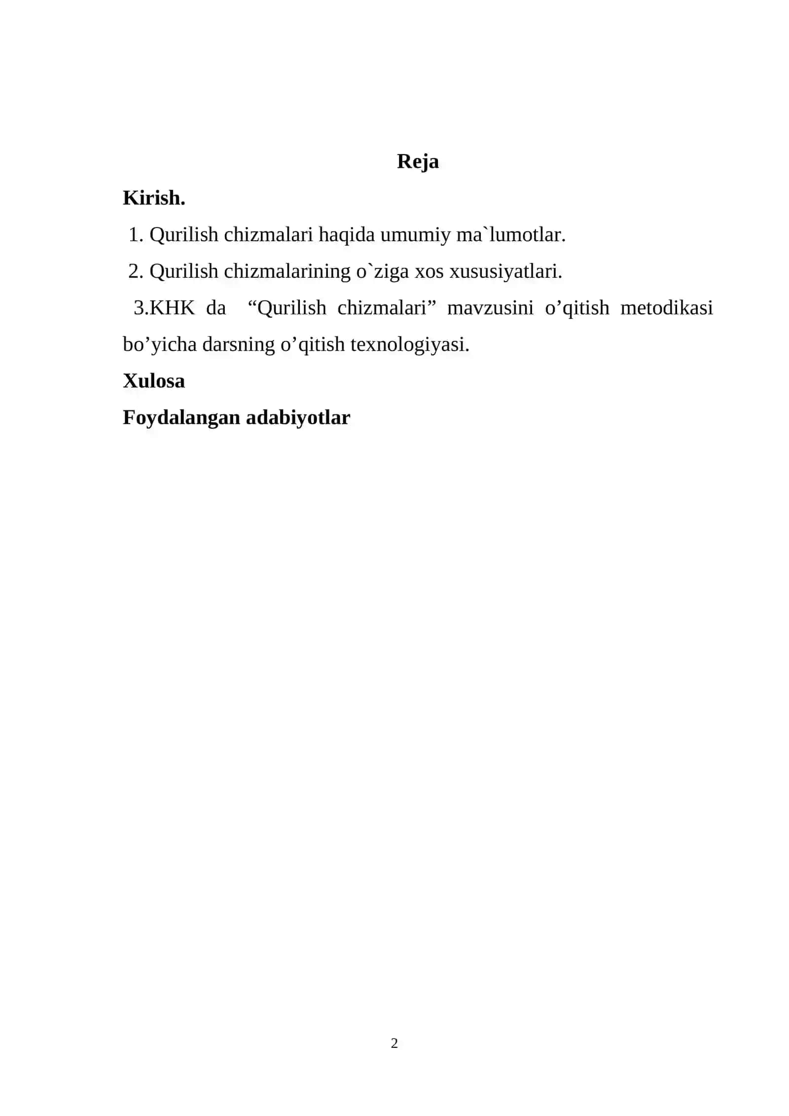 KHK da “Qurilish chizmalari” mavzusini o’qitish metodikasi 2