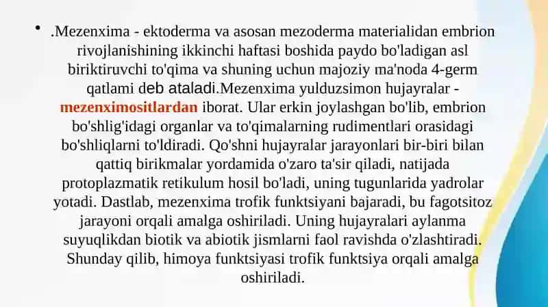 MEZENXIMA  TUZILISHI  VA  UNING VAZIFASI 2