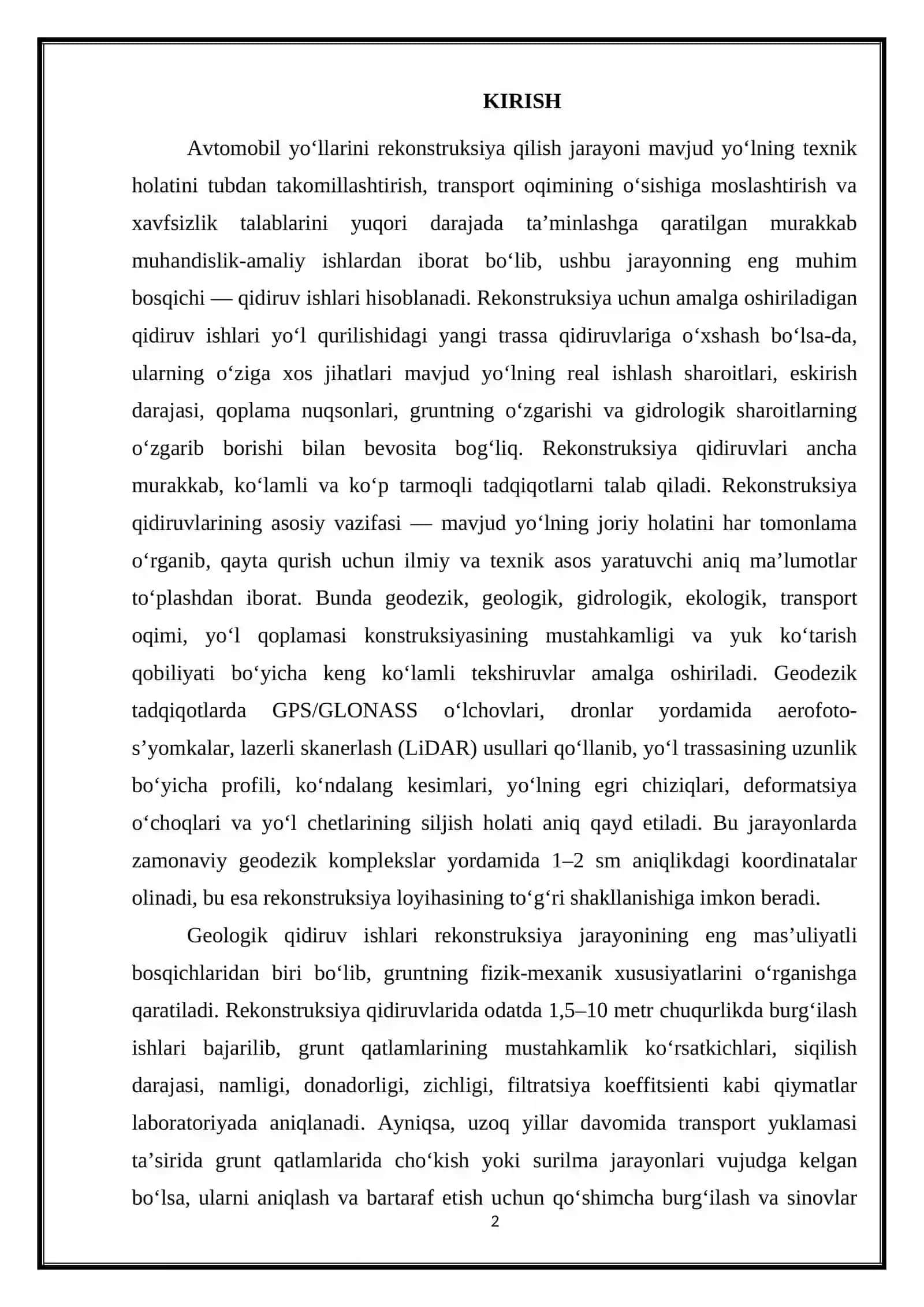 Avtomobil yo‘lining rekonstruksiya qidiruv ishlari 2
