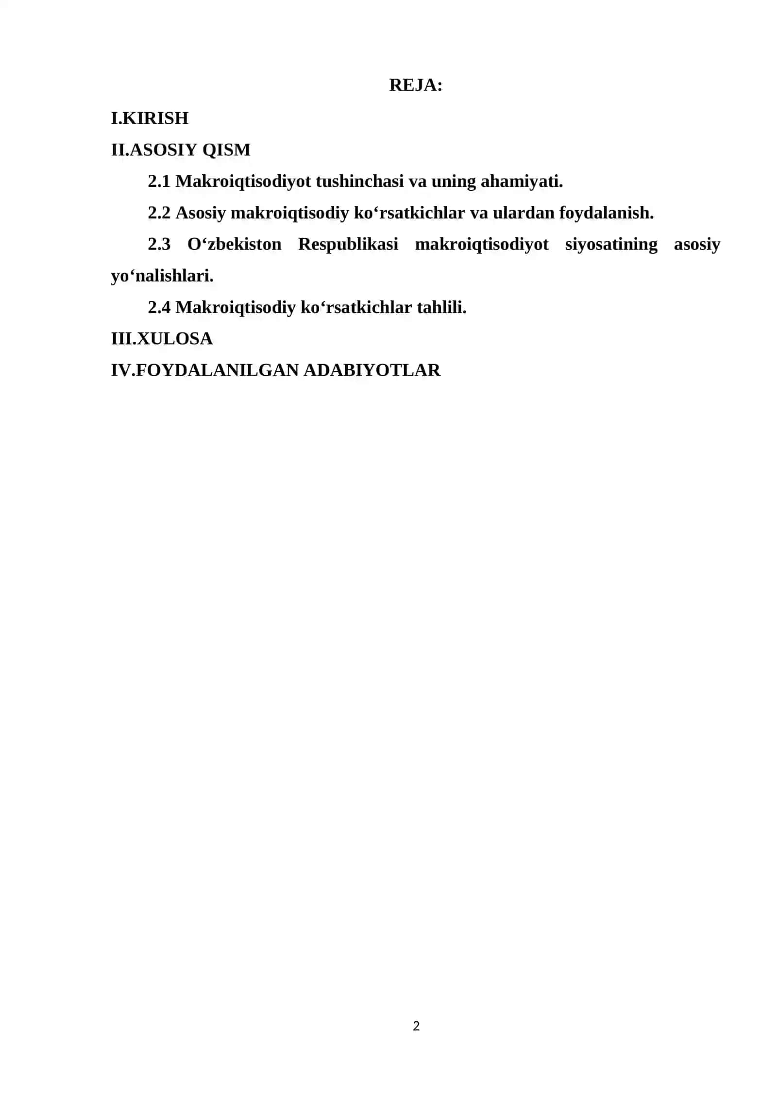 O‘zbekiston Respublikasi makroiqtisodiy ko‘rsatkichlar tahlili 2