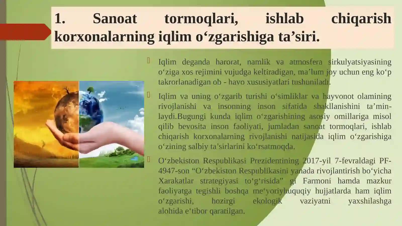 IQLIMOʻZGARISHINIKELTIRIBCHIQARUVCHI MANBALARVAOMILLAR 2