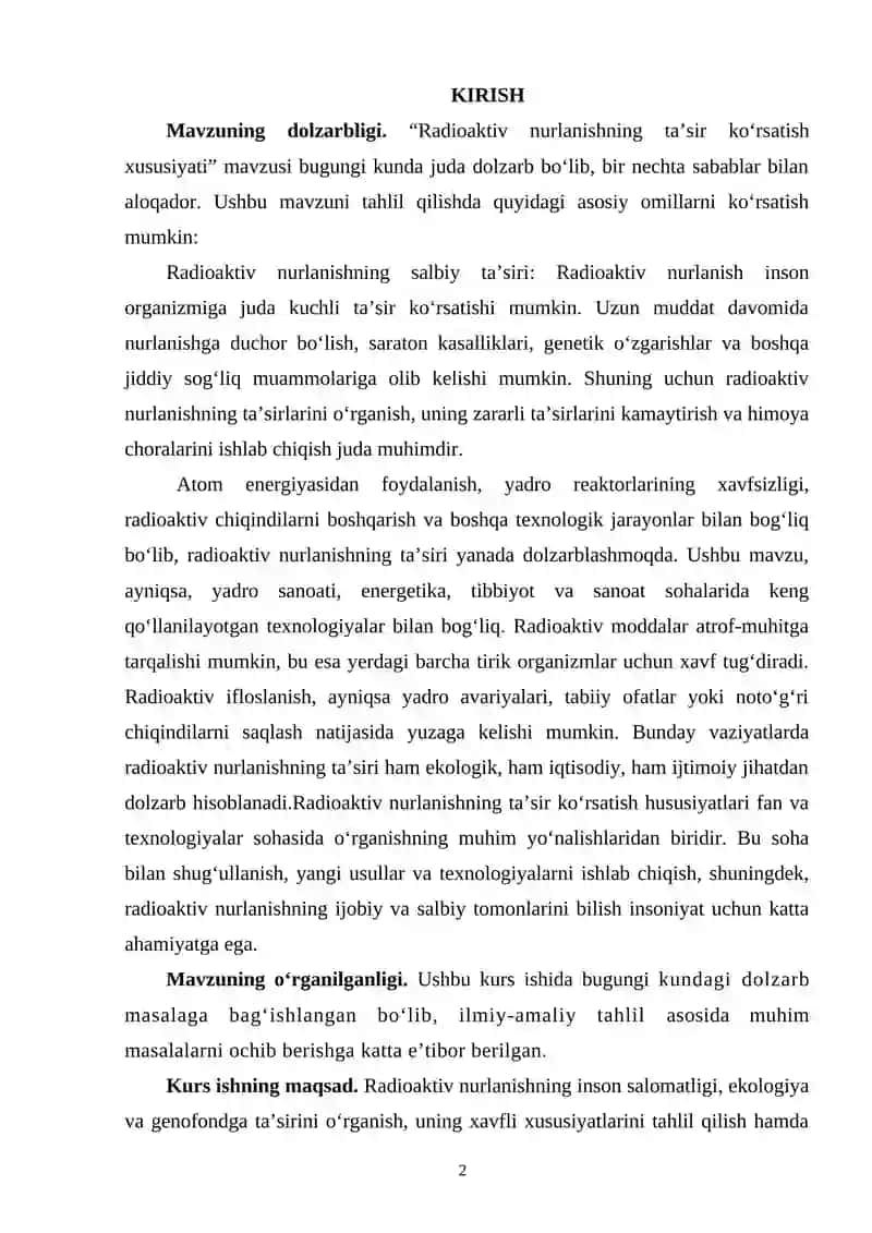 RADIOAKTIV NURLANISHNING TA’SIR KO‘RSATISH XUSUSIYATI 2